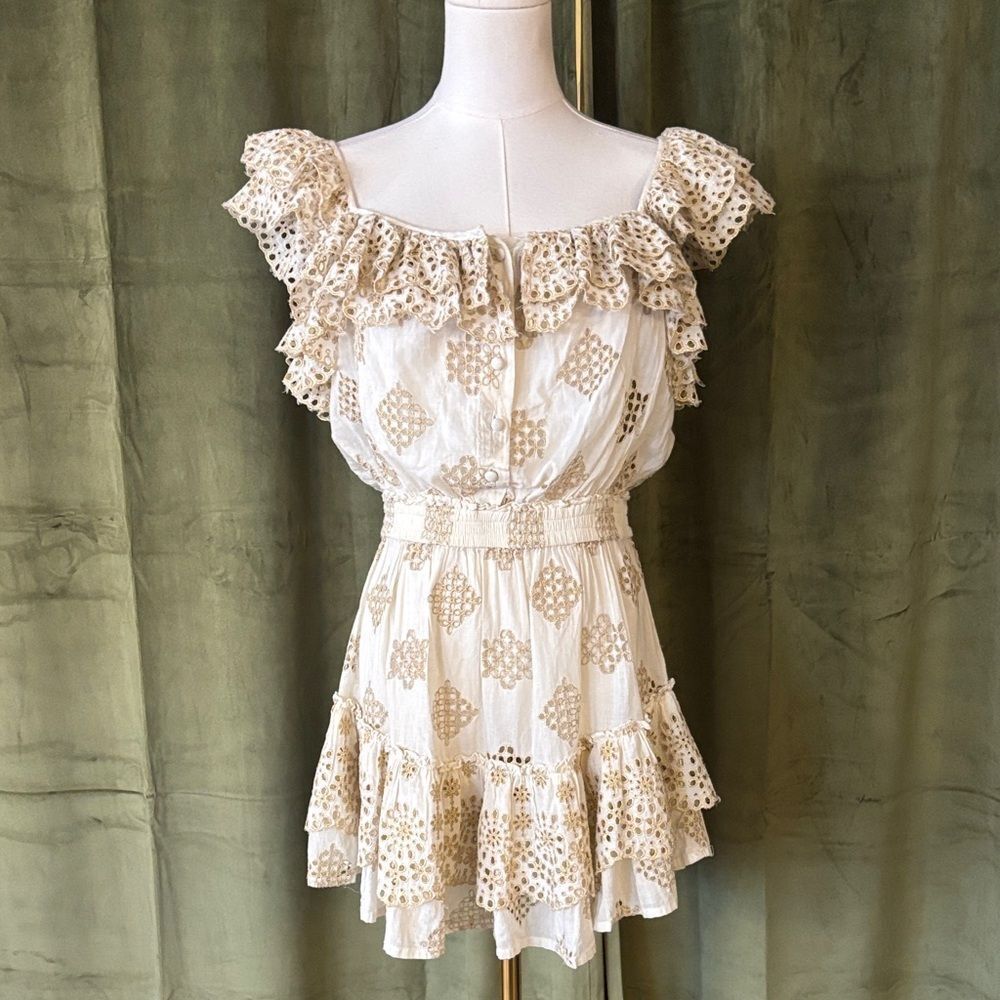 PQElegant Cream Ruffle Dress, XS-S